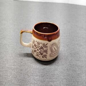 Vintage Made in Japan Ceramic Coffee Mug Retro Paisley Floral Brown Boho Tea Cup